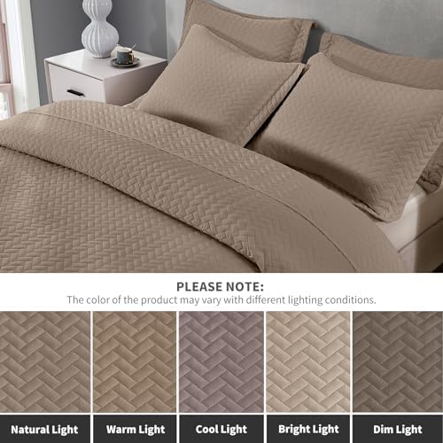 Maple&Stone Brown Quilt Set Queen Size, Lightweight Bedspread