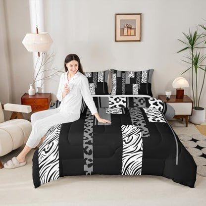 Animal Print Leopard Zebra Comforter Set Full Size Kids Boys Bedding