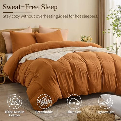 MEISHANG Muslin Duvet Cover King Size - 100% Organic Cotton