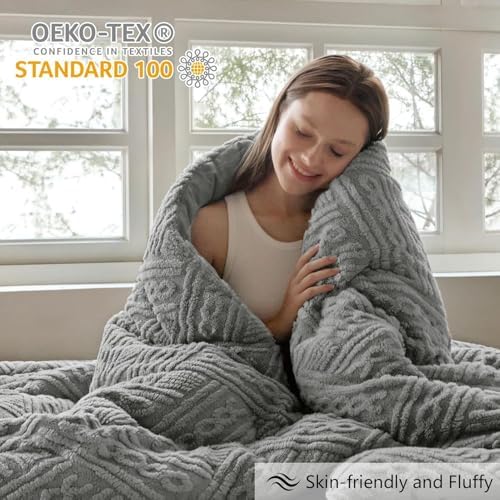 Homelike Moment Fleece Twin/Twin XL Comforter Set, Fluffy Bed Set 2 PC Grey