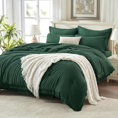 Andency Oversized King Comforter Set, 7 Pieces Emerald Green Bedding