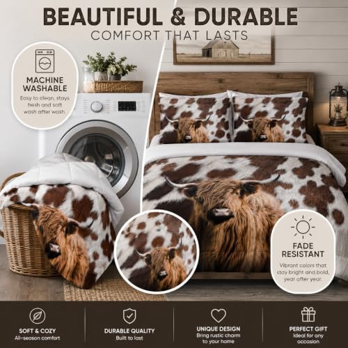 CCoutueChen Highland Cow Bedding Sets Full Size, Brown, Farmhouse