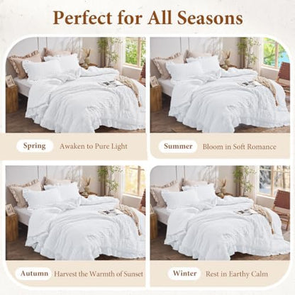 JOLLYVOGUE Bright White Twin/Twin XL Comforter Set, 2pcs Seersucker Bed Set