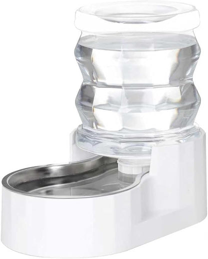 RIZZARI 4L Cat Water Dispenser – Stainless Steel, White, Gravity Fed | No Power Needed, Non-Slip Base, Easy-Clean, for Cats & Small Dogs, for Kitchen/Bedroom