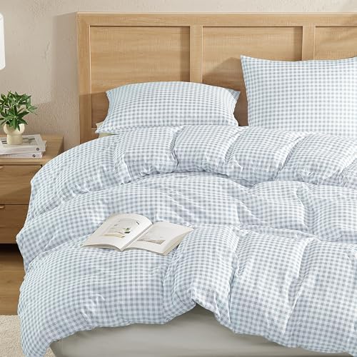 Andency Blue Gingham Duvet Cover Twin, Blue Checkered Plaid Bedding Set
