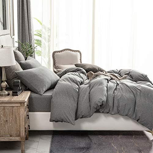 PURE ERA Jersey Knit Duvet Cover Set Heather Dark Grey Twin