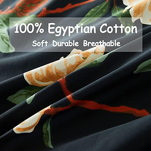 FADFAY Sheets Set Cal King Shabby Black and Yellow Floral Bedding Elegant Peony Sheets Vintage Farmhouse Bedding 100% Egyptian Cotton 800 Thread Count Deep Pocket Fitted Sheet, 4Pcs-California King