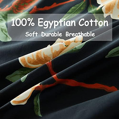 FADFAY Sheets Set King Shabby Black and Yellow Floral Bedding Elegant Peony Sheets Set Vintage Farmhouse Bedding Soft 100% Egyptian Cotton 800 Thread Count Deep Pocket Fitted Sheet, 4Pcs-King Size