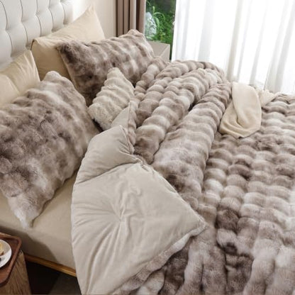 YIKUSH Twin Faux Fur Soft Comforter Set, Fluffy Bedding Set, Tiedye Brown