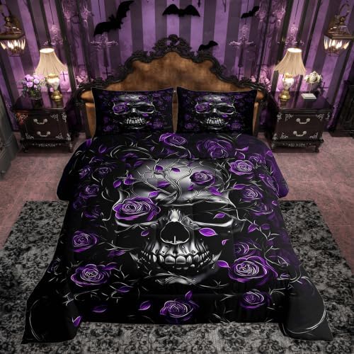 Feelyou Gothic Skull Comforter Set Queen Size Bedding Set