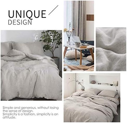 Simple&Opulence 100% Linen Duvet Cover Set 2pcs Basic Style Natural French Washed Flax Solid Color Soft Breathable Farmhouse Bedding with Button Closure - Linen, Twin