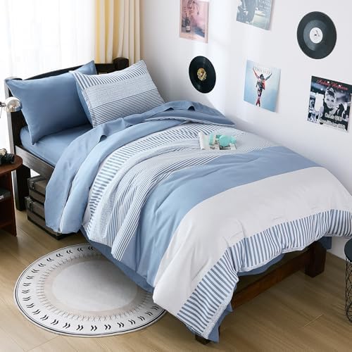 Blue Comforter Set Twin Size,Classic Striped Comforters for Boys&Girls