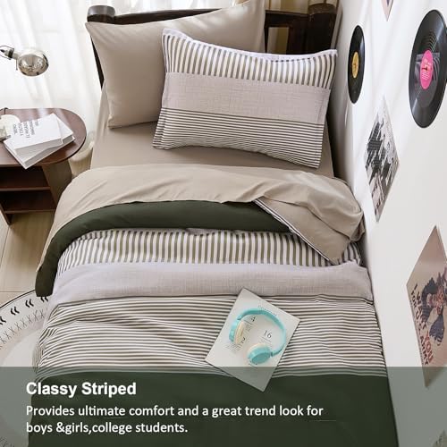 Twin Size Comforter Olive Green Striped Comforters for Boys&Girls