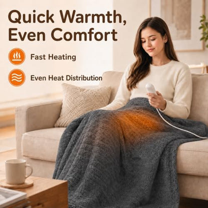 Eydna Electric Heated Blanket Full Size 72"×84" with 9 Heating Levels & 1-10Hs Auto Off，Double Sided Plush Sherpa, Energy Efficient, Machine Washable, for Couch & Bed, Gifts for Family- Dark Gray
