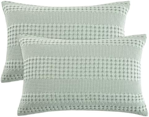 PHF Cotton Waffle Pillow Shams King Size 20" x 36", Mint Green, No Insert
