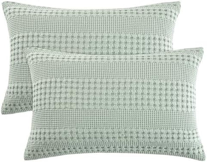 PHF Cotton Waffle Pillow Shams King Size 20" x 36", Mint Green, No Insert