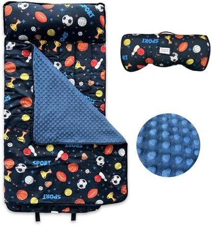 Toddler Nap Mat with Removable Pillow & Blanket Roll Up Storage Kids Sleeping Bag Soft and Comfortable Toddler Sleeping Bags for Travel Camping Daycare Preschool