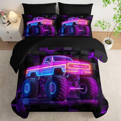 HOSIMA 7Pcs Truck Full Comforter Set Cool Extreme Sports Bedding for Boys.