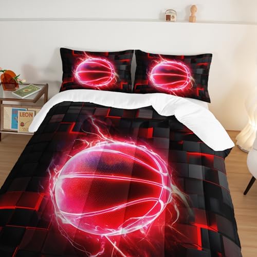 HOSIMA Basketball Comforter King,Neon Sports Bedding with 2 Pillowcases.