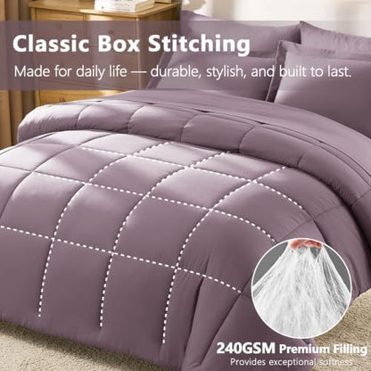 CozyLux King Size Comforter Set, 7-Piece Bed in a Bag, Dusty Purple