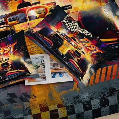 F1 Race Car Comforter Set Full for Boys，Boys Full Size Bedding Set Race Car，with 1 Comforter with 2 Pillow Case，F1 Race Car Themed Bedroom Decor