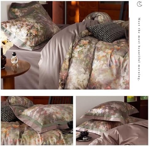 VM VOUGEMARKET Garden Flower Duvet Cover Set Queen,3 Pieces Pink Floral Duvet Cover with 2 Pillow Shams Smooth Silky Long Staple Cotton Bedding Set-Queen,90x90 Inch