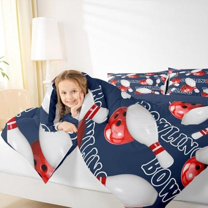 Erosebridal Bowling Party Bedding Comforter Sets Bowling Ball Bedding Set Twin for Boys Girls Sport Gaming Duvet Insert Bowling Print Quilted Comforter Kids Teens Sports Themed Room Decor Bedding 2pcs