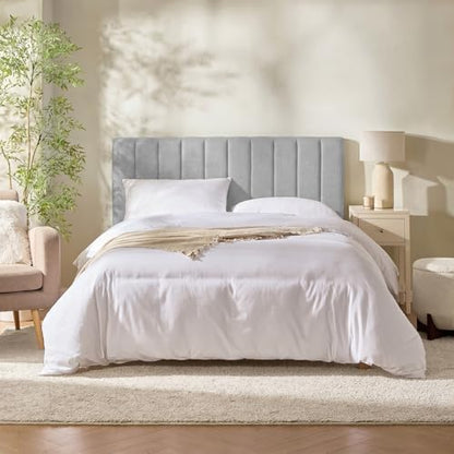 Nestl Upholstered King Headboard - Easy Assemble Channel Stitched Headboard King Size Bed - Wall Mounted Headboards with 3D Soundproof Wall Panels Peel & Stick Floating Headboards, Silver