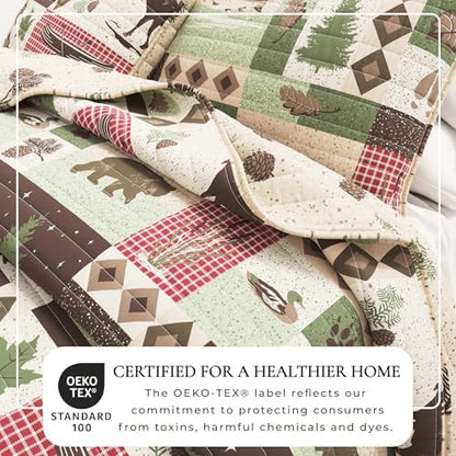 Great Bay Home Lodge Quilt Set - 3-Piece King/California King Size Rustic Bedding Set - Lightweight, All-Season, Reversible Bedspread (Lodge Patchwork)