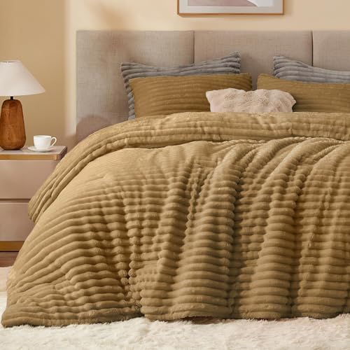 BEDELITE Fleece Full Comforter Set, Fluffy Bed Set, Brown