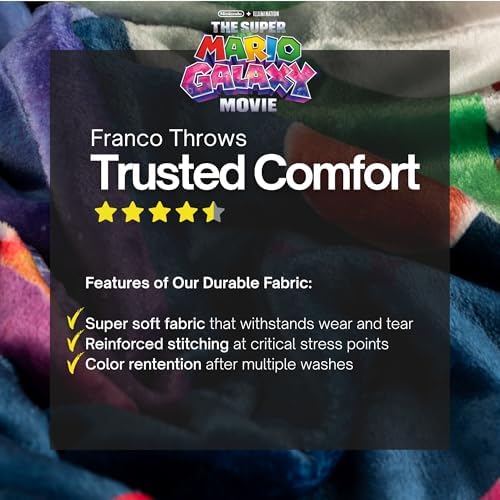 The Super Mario Galaxy Movie Throw Blanket, Yoshi, Soft Cozy Decorative Blanket for Couch, Bed, or Gaming Room (100% Officially Licensed Product) By Franco Collectibles