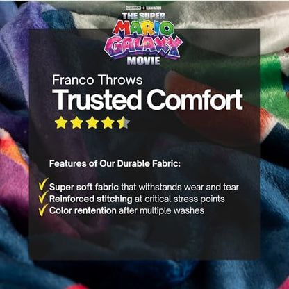 The Super Mario Galaxy Movie Throw Blanket, Yoshi, Soft Cozy Decorative Blanket for Couch, Bed, or Gaming Room (100% Officially Licensed Product) By Franco Collectibles