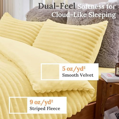 Sasttie Fluffy Cali King Comforter Set, 3 PC Fleece Bedding, Light Yellow