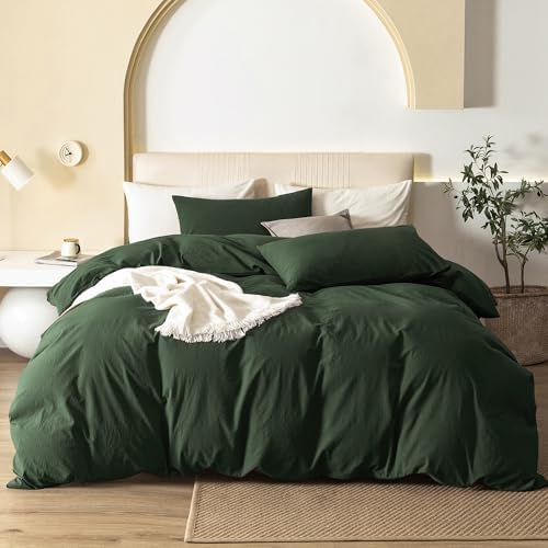 JIYUAN King Washed Cotton Duvet Cover Set, 3-Piece, Relaxed Linen Feel