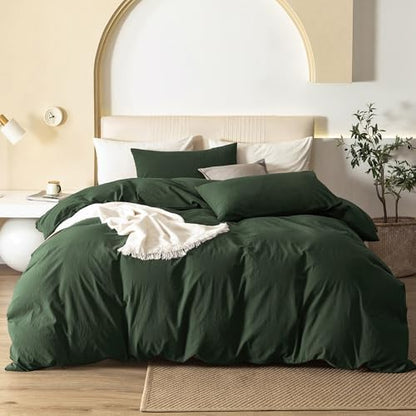 JIYUAN King Washed Cotton Duvet Cover Set, 3-Piece, Relaxed Linen Feel