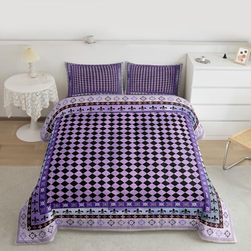jejeloiu Check Checkered Comforter Set Plaid Bedding Set Queen Size 3 Pcs