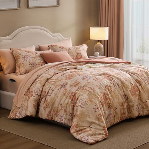 BLOOMHAVEN Oversized King Comforter Sets-7 Pieces Floral Bed in a Bag