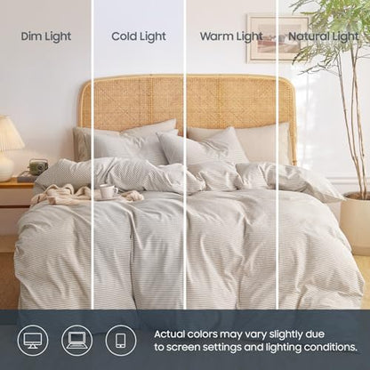 Wake In Cloud Striped Cotton Duvet Cover Set, Tan, Full