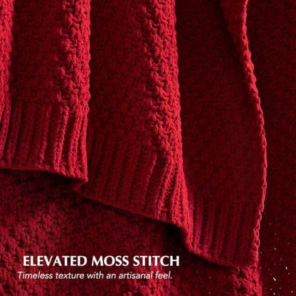 EVERGRACEHOME Chunky Chenille Knit Throw Blanket, 108x92, Classic Red