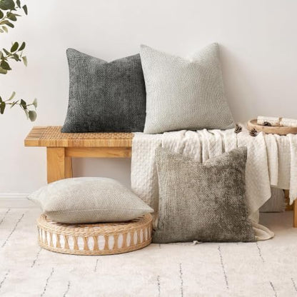 MIULEE Decorative Grey-White Euro Sham Pillow Covers 24x24 Inch 2 Pack