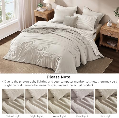 Monbix Full Size Comforter Sets-7 Pieces Soft Bed in a Bag Full Bedding Set