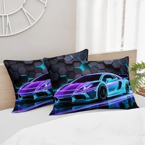 HOSIMA Race Car Queen Bedding Sets for Boys,1 Fitted Sheet+2 Pillowcases.