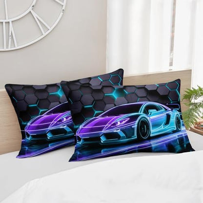 HOSIMA Race Car Queen Bedding Sets for Boys,1 Fitted Sheet+2 Pillowcases.