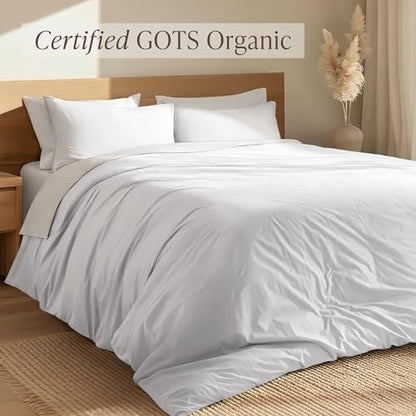 Bare Home 100% Organic Cotton Percale Duvet Cover Set (King, White)