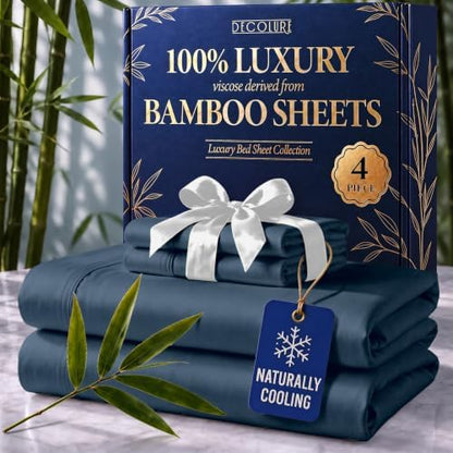 DECOLURE 100% Viscose Derived from Bamboo Sheets Queen Size | 4 Pc Bed Set
