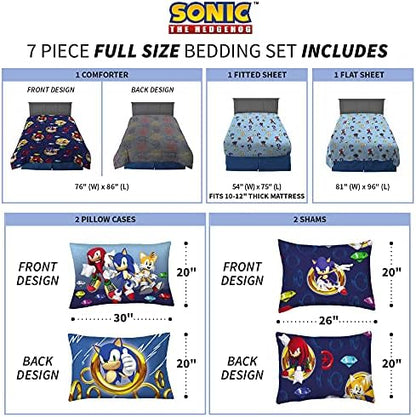 Franco Kids Bedding Super Soft Comforter and Sheet Set with Sham, 7 Piece Full Size, Sonic The Hedgehog