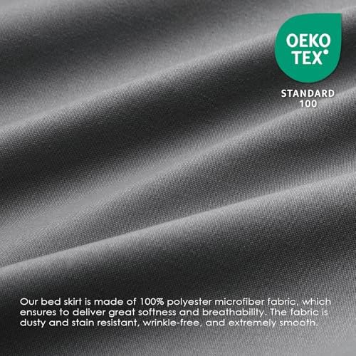 FreshCulture King Bed Skirt, Dust Ruffle for King Size Bed, Easy Fit with 15-Inch Tailored Drop, Elastic Wrap Around Bed Skirt King Size, Hotel Quality Bed Skirts for Adjustable Bed (Dark Grey)