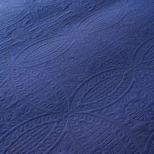 akkialla 118"x106" Navy California King Quilt Set, Oversized Floor-Length Bedspread, Modern Coin Pattern Microfiber Coverlet, 3-Piece All Season Bedding with 2 Pillow Shams