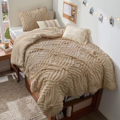 BEDELITE Boho Comforter Set Twin - Tufted Boho Bedding Set, Khaki