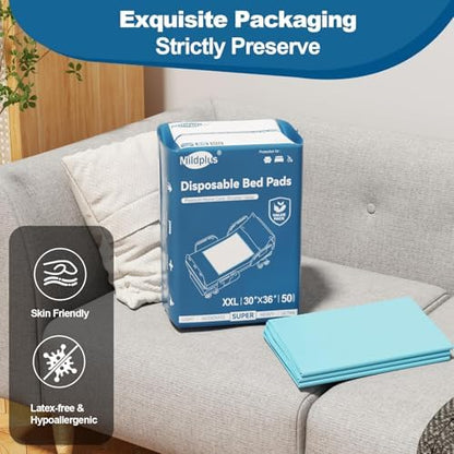 MILDPLUS 50 Count Disposable Bed Pads 30''X36'', Super Absorbent Underpad